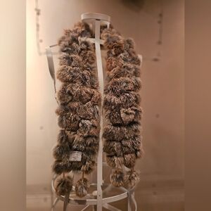 Rabbit Fur Scarf with Pom Poms